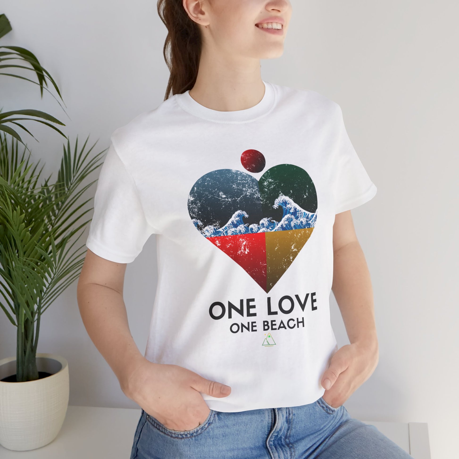 One Love One Beach with a ocean in a heart