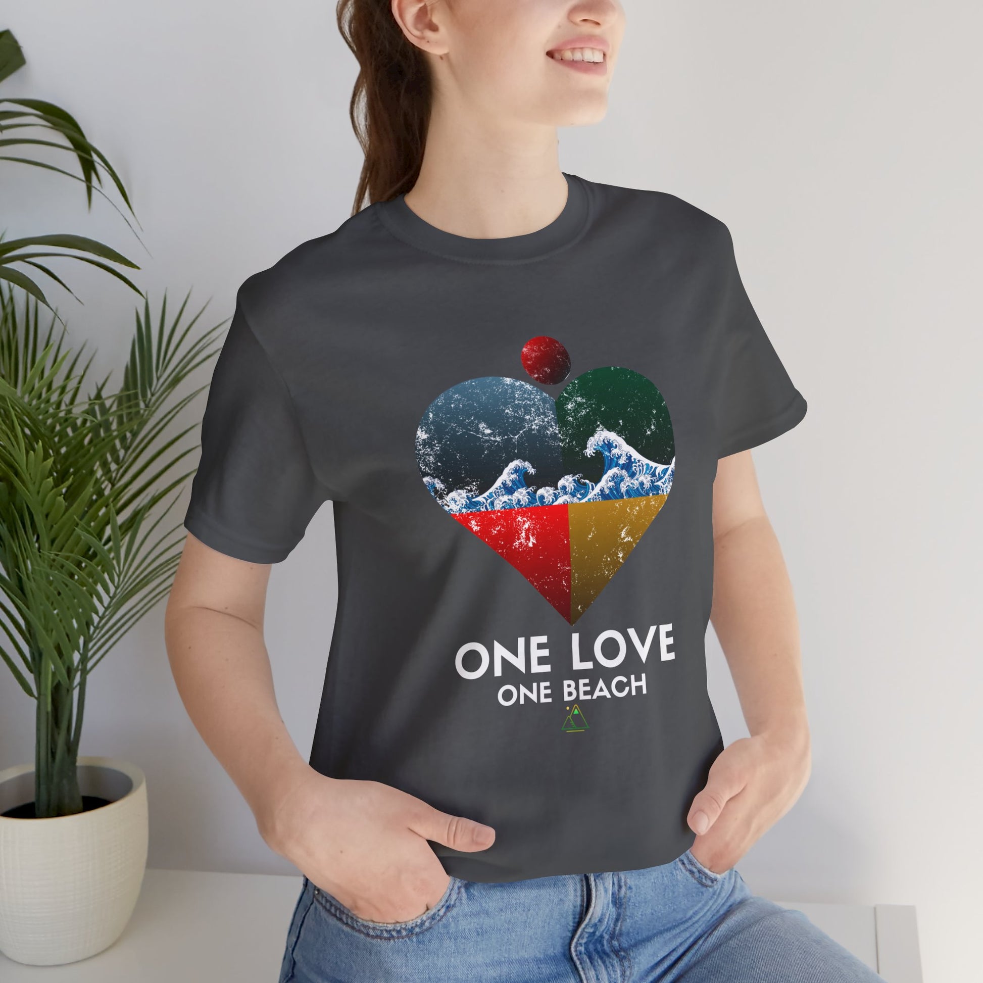 One Love One Beach with a ocean in a heart