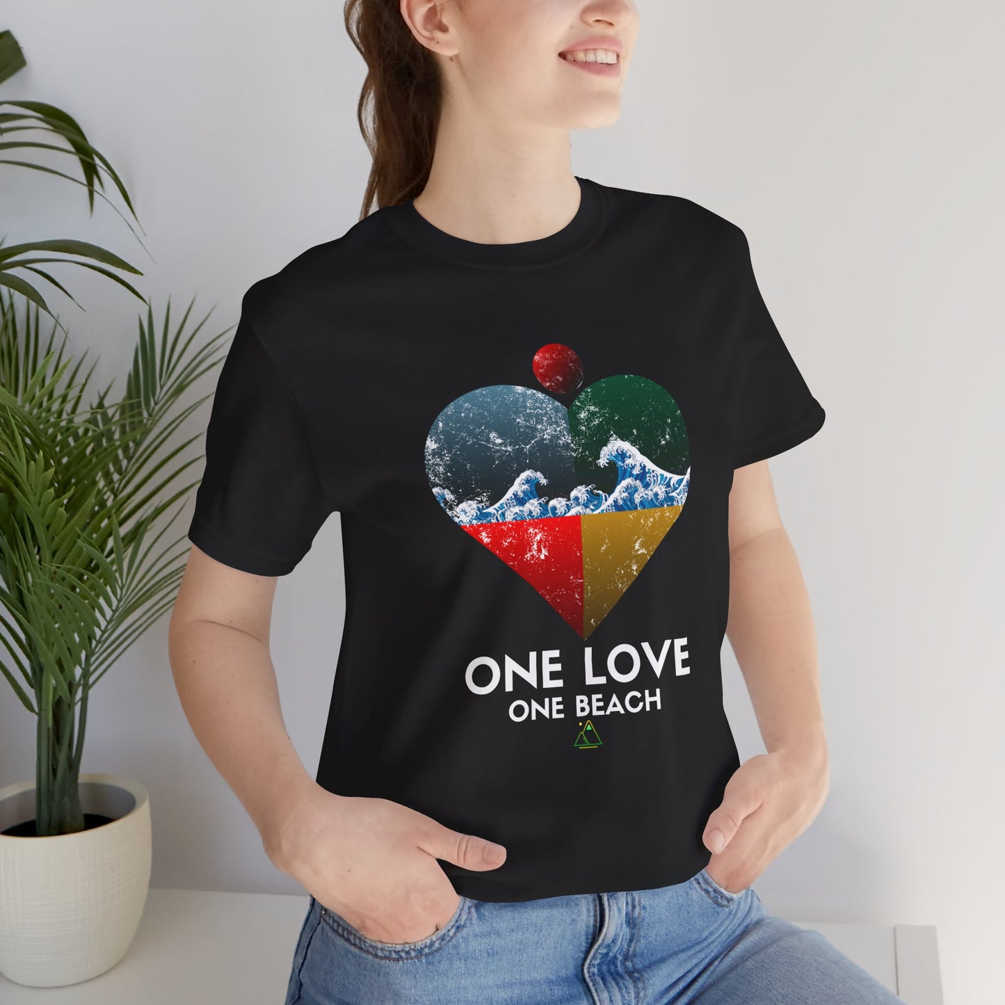 One Love One Beach with a ocean in a heart